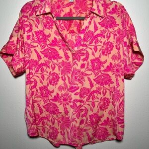 Pink Button Down Blouse with Notched Collar